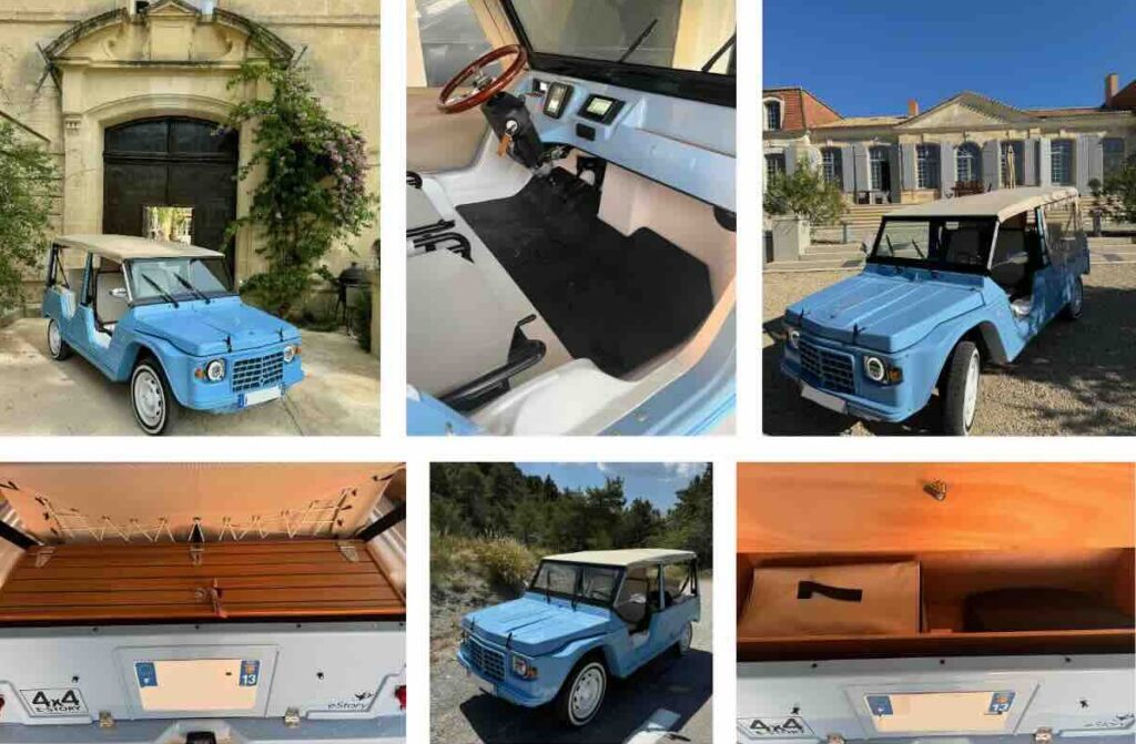 À vendre : eStory – Méhari électrique bleu 4x4 par eClassic Cars (Le Pouzin)