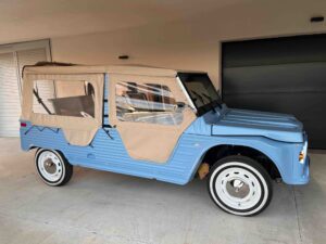 profil latéral voiture électrique eStory bleue 4x4 eClassic Cars
